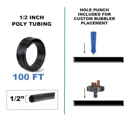 BlueBarrel™ Gravity-Fed Drip Irrigation Kit with Bubbler Emitters: No-Pressure/Low-Pressure Irrigation for Rain Barrels, Rain Tanks, & Cisterns. Made in USA