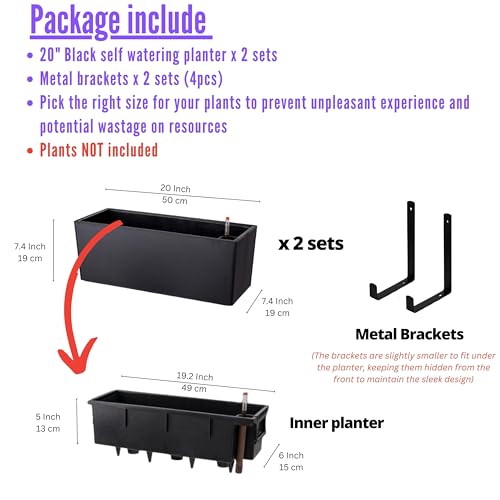 LaLaGreen Wall Planters for Indoor (20in, 2 Pack) Window Planter Boxes - color: Black X 2