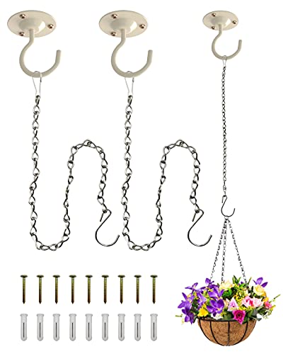 NACETURE Heavy Duty Plant Ceiling Hooks with Chain, White, 3 Pack - color: White With Chain
