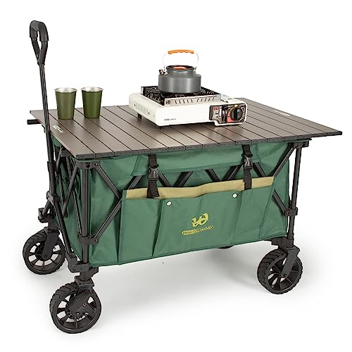 Whitsunday Folding Collapsible Utility Wagon, 400Lbs Heavy Duty Outdoor Park Beach Wagon with Table and Side Pocket for Garden Camping Sports Shopping Green - color: Green