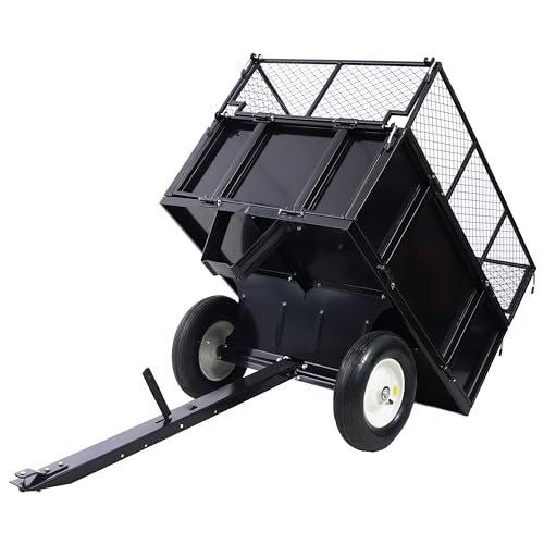Heavy Duty 22 Cubic Feet Steel Dump Cart 750lbs Capacity Utility Trailer with Removable Sides & 2-Way Dump Universal Hitch for Tractor ATV Lawn Mower Garden & Yard Work