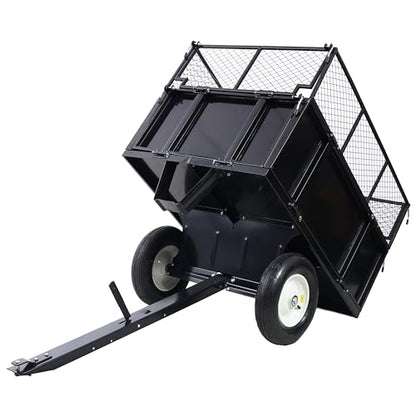 Heavy Duty 22 Cubic Feet Steel Dump Cart 750lbs Capacity Utility Trailer with Removable Sides & 2-Way Dump Universal Hitch for Tractor ATV Lawn Mower Garden & Yard Work