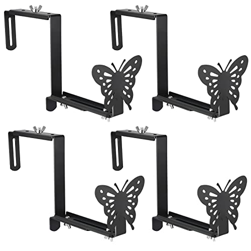 VIVIKEN Planter Box Bracket, Adjustable Window Box Holder with Butterfly - size: 4 Pack Black Butterfly