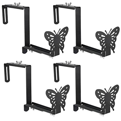 VIVIKEN Planter Box Bracket, Adjustable Window Box Holder with Butterfly - size: 4 Pack Black Butterfly