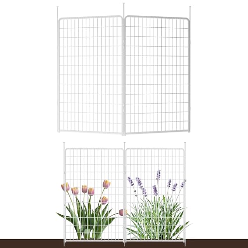 SunsGrove Garden Fence 50 in(H) x 5.1 ft(L) 2 Panels, Heavy Duty Metal Animal Barrier Fence for Dogs, Easy No-Dig Setup, Dog Fence Outdoor for Yard, White - color: White, size: 50 in(H) x 5.1 ft(L) 2 Panels no gate