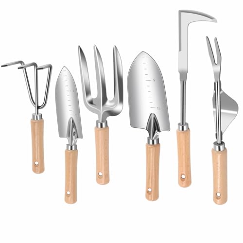 Weed Puller Tool, 6 Piece Stainless Steel Heavy Duty Weeding Tool, Weed Puller, Crack Weeder Tool, Weed Remover Tool with Ergonomic Wooden Handle, Gardening Gifts for Women - style: 6 Pieces
