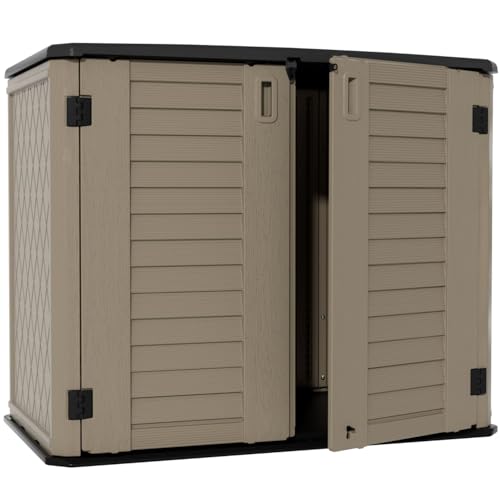 ZZM 4x2.5 FT Outdoor Storage Shed, Resin Waterproof Storage Cabinet for Garden Tools with Lockable Lid,Latch (Coffee) - color: Coffee-26 cu ft