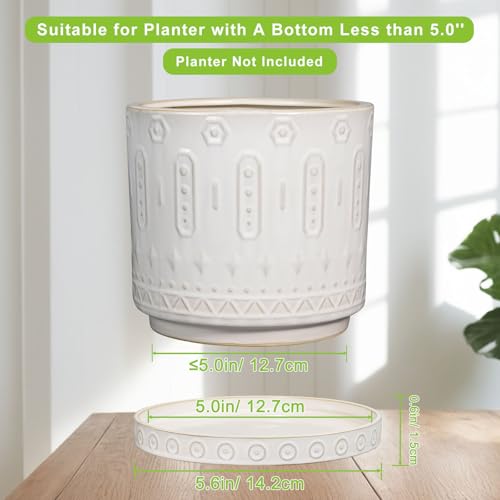 Eightpot Ceramic Plant Saucer, 2 Pack Plant Trays for Pot, 5.6 Inch Plant Pot Saucers for Indoor Outdoor, Round Plants Plates to Catch Water, Boho Decorative Plants Dishes to Catch Water, Cream White - color: Cream White - 2, size: 5.6 Inch