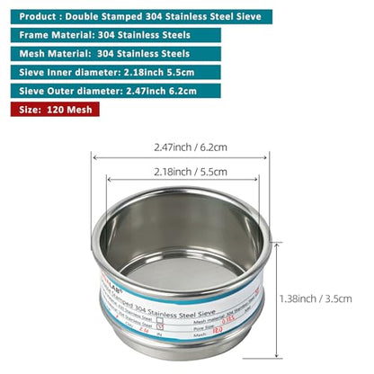 2.36" (6cm) Full 304 Stainless Steel Mini Lab Sieve, 120 Mesh(0.125mm) - size: 120 Mesh(0.125mm)/Ф2.4in(6CM)