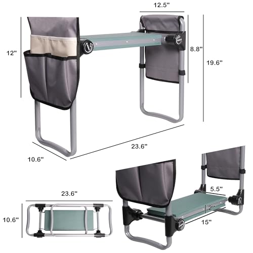 Garden Kneeler and Seat, 2024 Upgraded Foldable Heavy Duty Kneeling Bench with 2 Tool Bags and Soft EVA Foam Pad for Senior, Green - color: Green-2 Bag, size: General