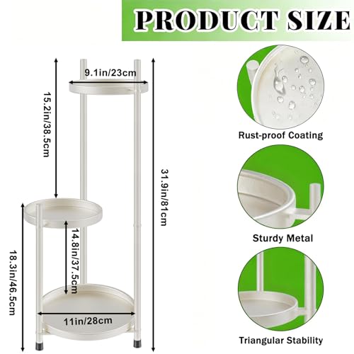 Plant Stand Indoor Tall, Black Corner Tiered Round Plant Stand for Indoor Multiple Plants, Metal Flower Pot Stands Outdoor Holders Plant Shelf Display Rack for Balcony Living Room (3 Tier-Cream white) - color: 3 Tier-Cream white