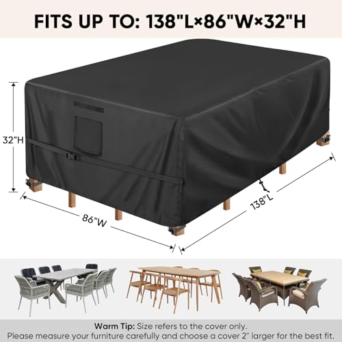 BALEINE Patio Furniture Covers Waterproof, Heavy Duty Outdoor Table Cover - color: Black, size: 138"L×86"W×32"H