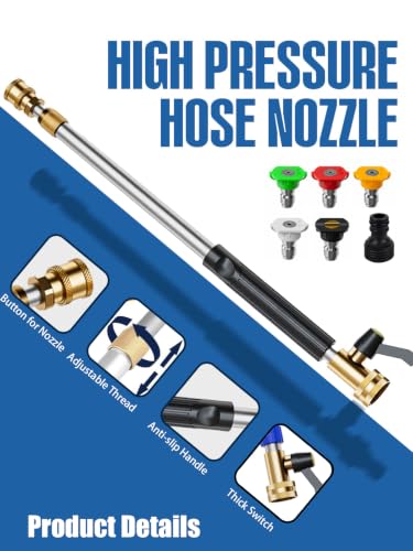 Adjustable Jet Nozzle High Pressure Hose Nozzle, 18-33” Hydro Nozzle Wands - color: Black, size: 33inch