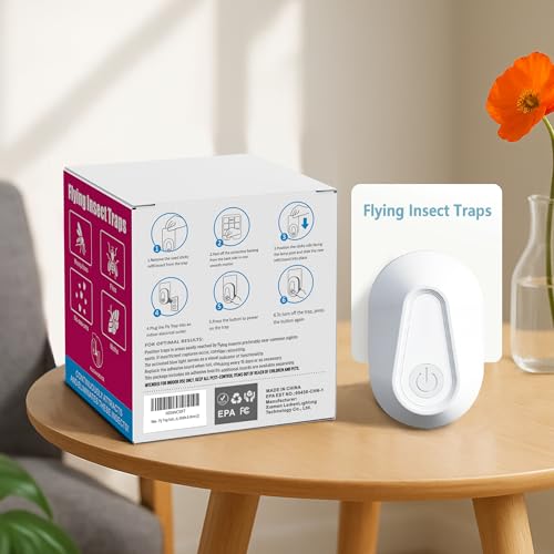 Flying Insect Trap Kit Indoor Fly Trap Fruit Fly and Gnat Trap w/ 2 Traps and 6 Sticky Refills Plug-in Device Bug Catcher for Mosquitoes, Moths, and etc