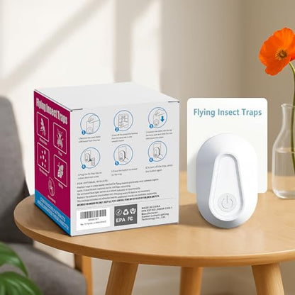 Flying Insect Trap Kit Indoor Fly Trap Fruit Fly and Gnat Trap w/ 2 Traps and 6 Sticky Refills Plug-in Device Bug Catcher for Mosquitoes, Moths, and etc