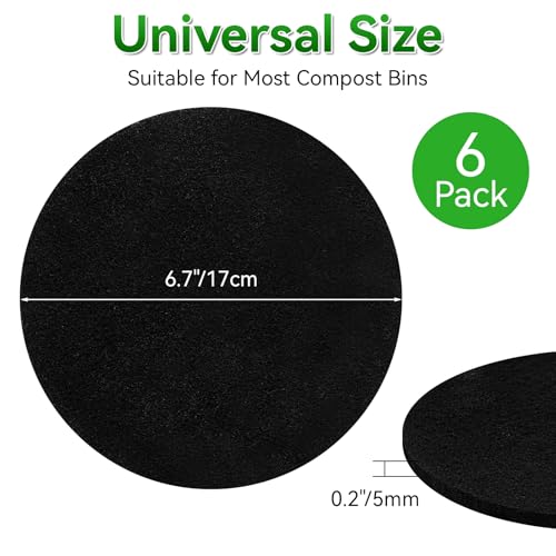 6 Pack 6.7 Inch Charcoal Filter for Kitchen Compost Bin Countertop Bucket