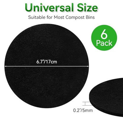 6 Pack 6.7 Inch Charcoal Filter for Kitchen Compost Bin Countertop Bucket