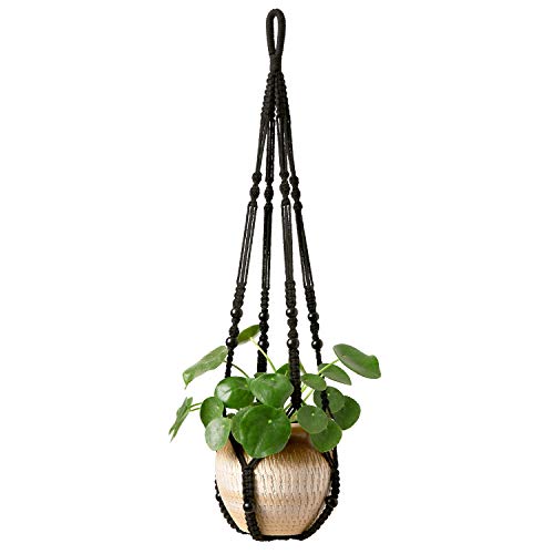 Mkono Macrame Plant Hanger Indoor 35 Inch Hanging Planter Basket Black 1Pc - color: Black