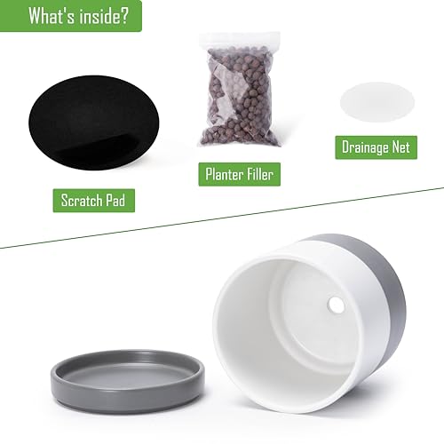 D'vine Dev 2-Pack Ceramic Pots with Saucers, White/Grey, 6.5 in, 94-V-C-6 - color: White/Speckled Grey, size: 6 Inch