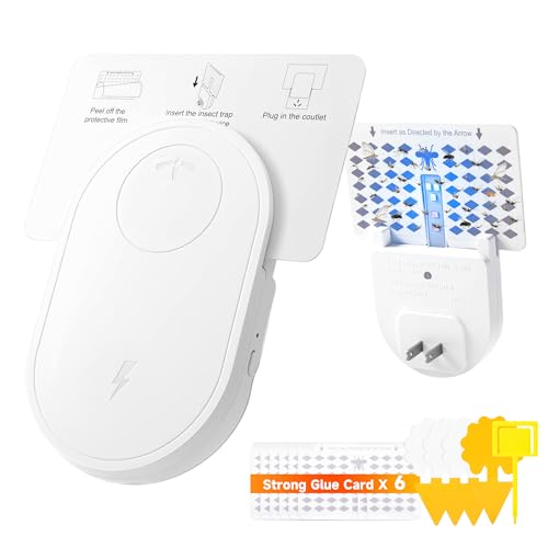 Fruit Fly Traps for Indoors Gnat Trap for House Indoor (1 Device+6 Refills+ 4 Glue Cards) Plug in Fly Trap for Gnats, Fruit Flies,Mosquito,and Other Flying Insect Plug in Bug Killer White