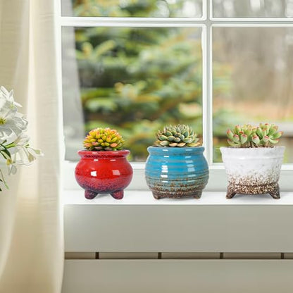 ARTKETTY Succulent Pots, Small Plant Pot with Drainage, Ceramic Planters - color: Colorful-c