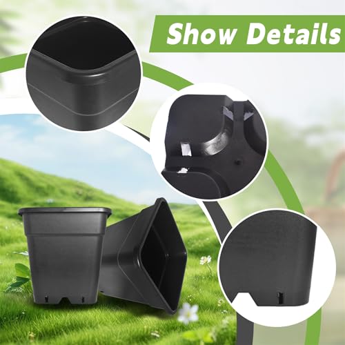 HOSTIC 5 Gallon Square Nursery Pots 10 PCS Flexible Plastic Pots - color: Black, size: 5 Gallon-10Pcs