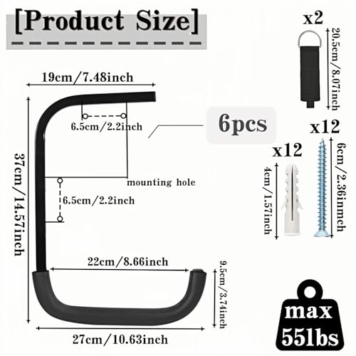 Overhead Garage Storage Rack, Heavy Duty Ceiling Storage Hooks Utility Hanger for Lumber Ladder Bike & Other Bulky Items (6) - size: 12inch