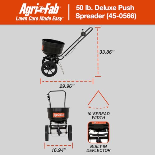 Agri-Fab Push Lawn and Garden Broadcast Spreader for Seed and Fertilizer, 50 lb Capacity Walk-Behind Spreader with Cable Flow Control