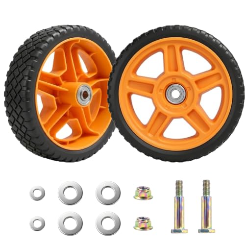 Lawn Mower Wheels, 6 inch Push Mower Plastic Wheels with Bolts & Nuts Fit Most Standard Lawn Mower Cart For Craftsman/Troy-Bilt, Garden Carts, Air Compressors and More, 2 Pack - size: 6 Inch