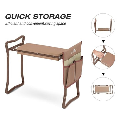 Garden Kneeler and Seat, Garden Folding Bench with Tool Pocket, Garden Gloves and Soft EVA Kneeling Pad