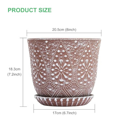 Gepege 8 Inch Ceramic Plant Pot with Drainage & Saucer - color: Clay+white, size: 8 Inch