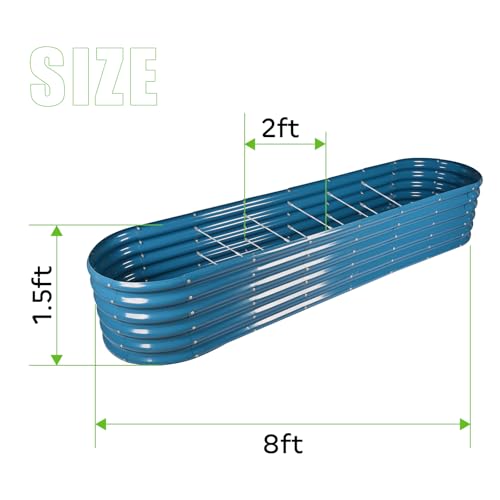 Land Guard 8×2×1.5ft Galvanized Raised Garden Bed Kit, Raised Garden Boxes Outdoor, Oval Metal Raised Garden Beds for Vegetables, Blue - color: Blue, size: 8x2x1.5ft