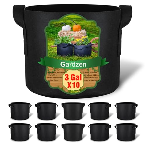Gardzen 10-Pack 3 Gallon Grow Bags Fabric Pots with Heavy Duty Handles - size: 3 Gallons
