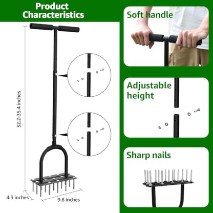 Lawn Aerator Tool, Heavy Duty Manual Grass Aerator for Lawn（Black）