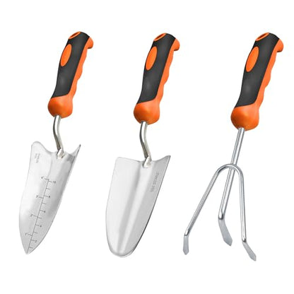 Garden Tool Set with Heavy-Duty Trowel, Transplanter & Cultivator