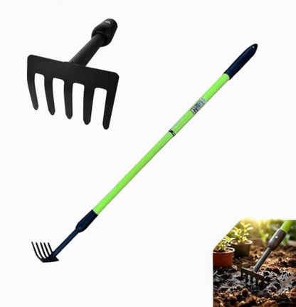 Small Garden Rake, Telescopic Handle 27-39 in, for Tight Spaces