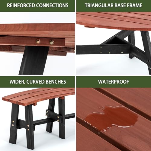 Wood Picnic Table with Benches &Umbrella Hole Elegant Triangle Outdoor Picnic Table for 3-6 People Reddish-Brown Tabletop and Black Legs for Backyard, Porch, Patio, Deck - size: 69inch