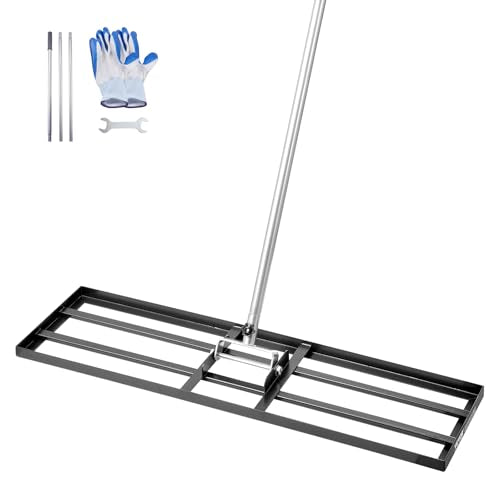 VEVOR Lawn Leveling Rake, Lawn Leveler with 83.9 in Handle, 36x10 in Ground Plate, Rust-Resistant Carbon Steel Soil Leveler, 3 Heights Adjustable, Effort Saving Lawn Leveling Tool for Yard Golf Court - size: 36x10 in, style: Classic: Carbon Steel