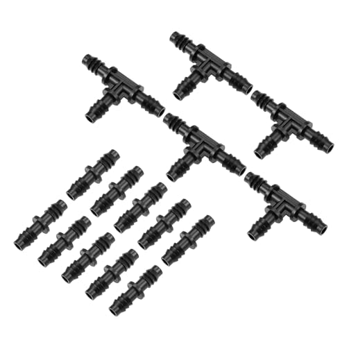 uxcell Barb Drip Straight and Tee Pipe Connector 8mm Inner Diameter Hose Fitting for Garden Agricultural Irrigation System, Plastic 1 Set