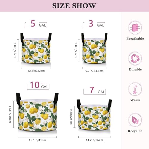 5 Gallon Grow Bags 1 Pack Plant Fabric Pots Flower Nursery Garden Vegetable Small Plant Pot 12.6 x 9.8 in Large Indoor Planter with Handles Lemon Branch Flower - color: Lemon Branch Flower, size: M12.6x9.8in