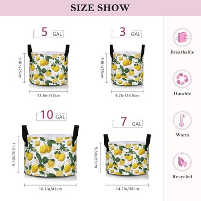 10 Gallon Grow Bags 1 Pack Plant Fabric Pots Flower Nursery Garden Vegetable Small Plant Pot 16.1 x 11.8 in Large Indoor Planter with Handles Lemon Branch Flower - color: Lemon Branch Flower, size: XL16.1x11.8in
