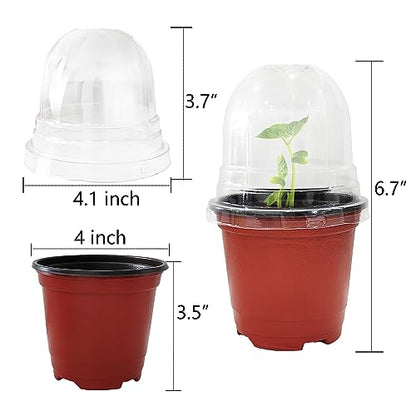 RooTrimmer Plant Nursery Pots with Humidity Domes, 25 Sets 4 Inch Soft Nursery Pots Quality Ones (25 Red Pots + 25 Clear Lids), Seeds Starter Pots Small Planter Containers - color: Red Pots With Domes-25p, size: 4Inch