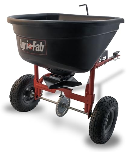 Agri-Fab Tow Behind Broadcast Spreader for Seed, Fertilizer, Salt and Ice Melt, 110 lb Capacity Lawn and Garden Spreader with 10 Ft Spread Width - style: 110 lb. Direct Rod Control Tow-Behind Spreader