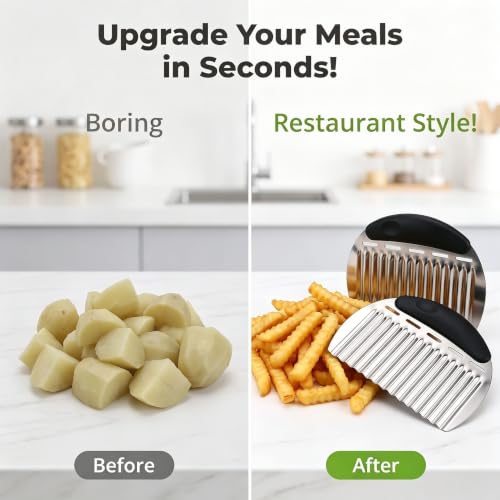 Crinkle Cutter French Fry Cutter, 2 Pack Stainless Steel Wavy Potato Slicer - color: Black
