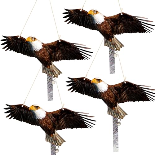 2pcs Plastic Fake Owls to Scare Away, Visual Reflective Owl Hanging Decoration to Protect Yard, Deterrent Dual-Sides Printed Fake Hawk to Scare Pigeon Barn Swallow from Garden Patio - color: 4Pcs Brown-1