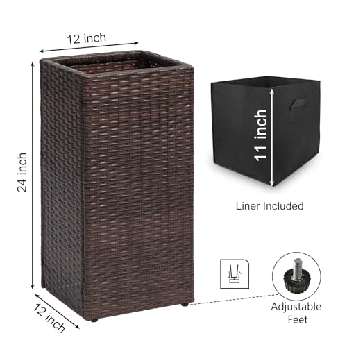 SUNNYPARK 2 Pack Tall Planters for Outdoor Rattan Square Box 12x12x24inch - color: Brown 2 Pack