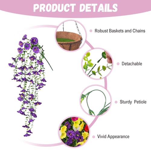 Artificial Flowers with Hanging Basket, Outdoor Faux Plants UV Resistant - color: Mix Color
