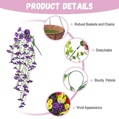 Artificial Flowers with Hanging Basket, Outdoor Faux Plants UV Resistant - color: Mix Color