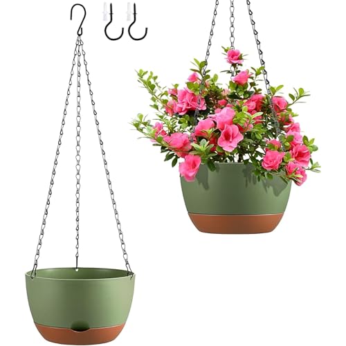 Set of 2-10 Inch Hanging Planters for Indoor Outdoor Plants - color: Green, size: 10 Inch