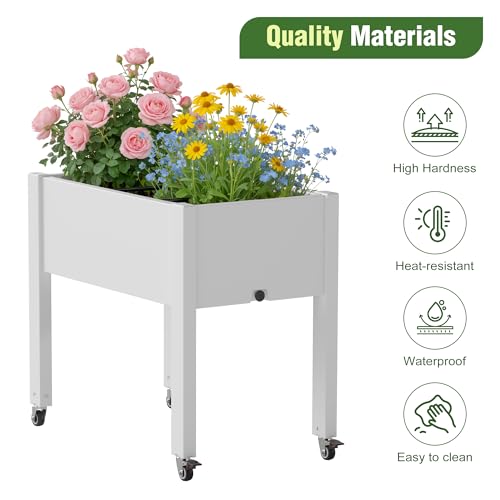 Elevated Raised Garden Bed with Wheels,Planter Box,Ashen-26.3" h - color: Ashen, size: 26.3"h